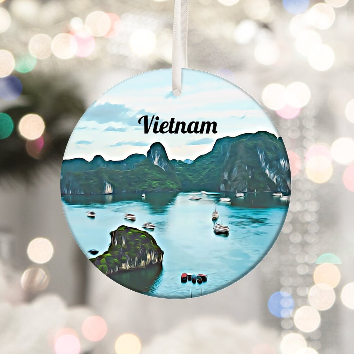 Vietnam Ha Long Bay Karst Islands Boat Seascape Travel Art Poster