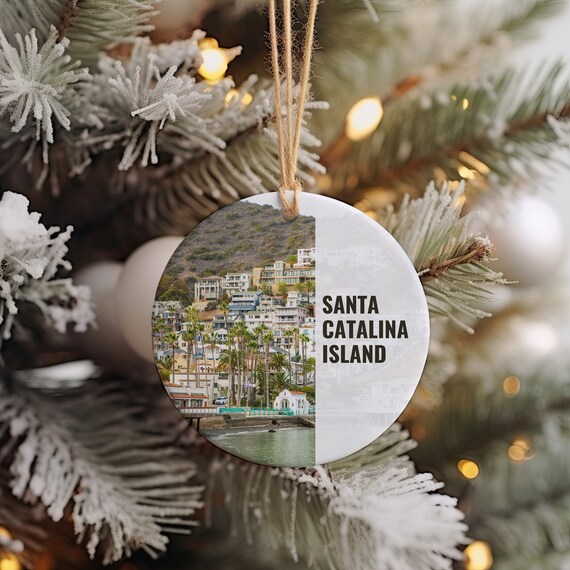 Santa Catalina Island Avalon Harbor Palms Round Ornament Print