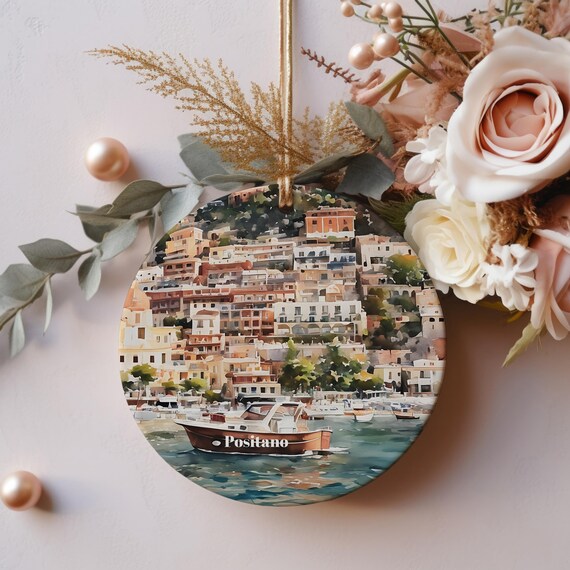 Positano Amalfi Coast Village Harbor Boats Christmas Ornament Poster