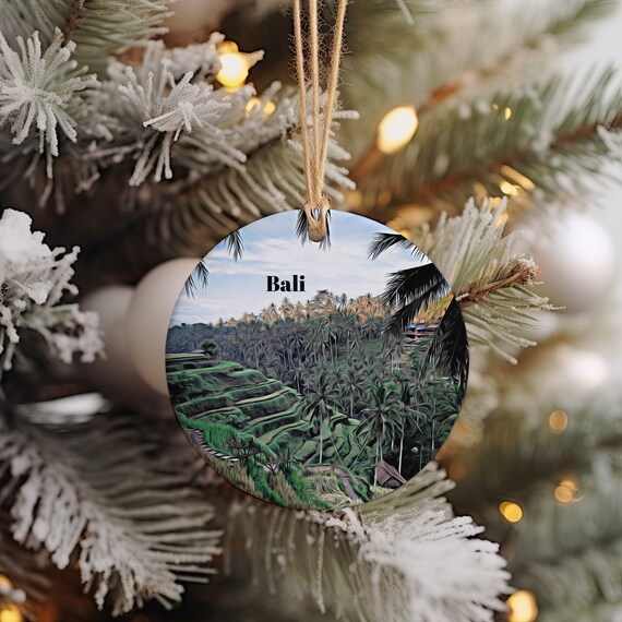 Bali Indonesia Rice Terraces Palm Trees Holiday Ornament Poster