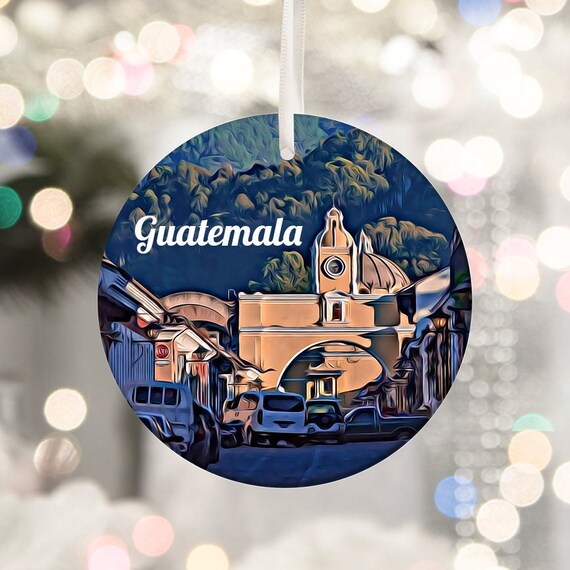 Guatemala Colonial Church Street Scene Round Souvenir Wall Art