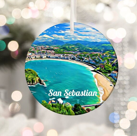 San Sebastian Spain La Concha Bay Round Christmas Ornament Print