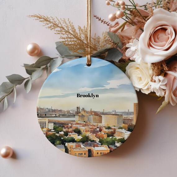 Brooklyn New York City Bridge Skyline Christmas Ornament Souvenir Print