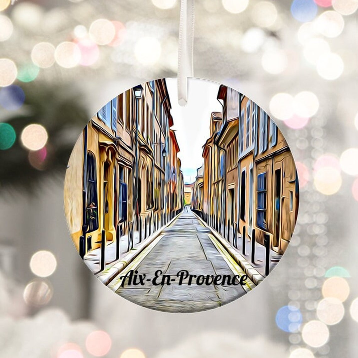 Aix En Provence Old Street Painted Cityscape Round Ornament Wall Art