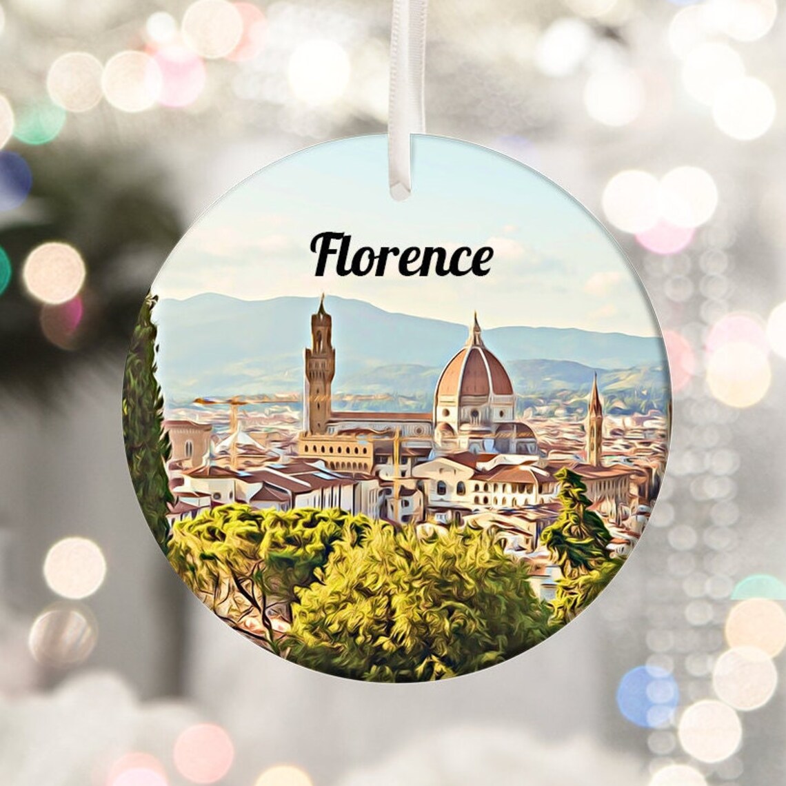 Florence Duomo Cathedral Golden Sunset Skyline Italy Round Keepsake Print