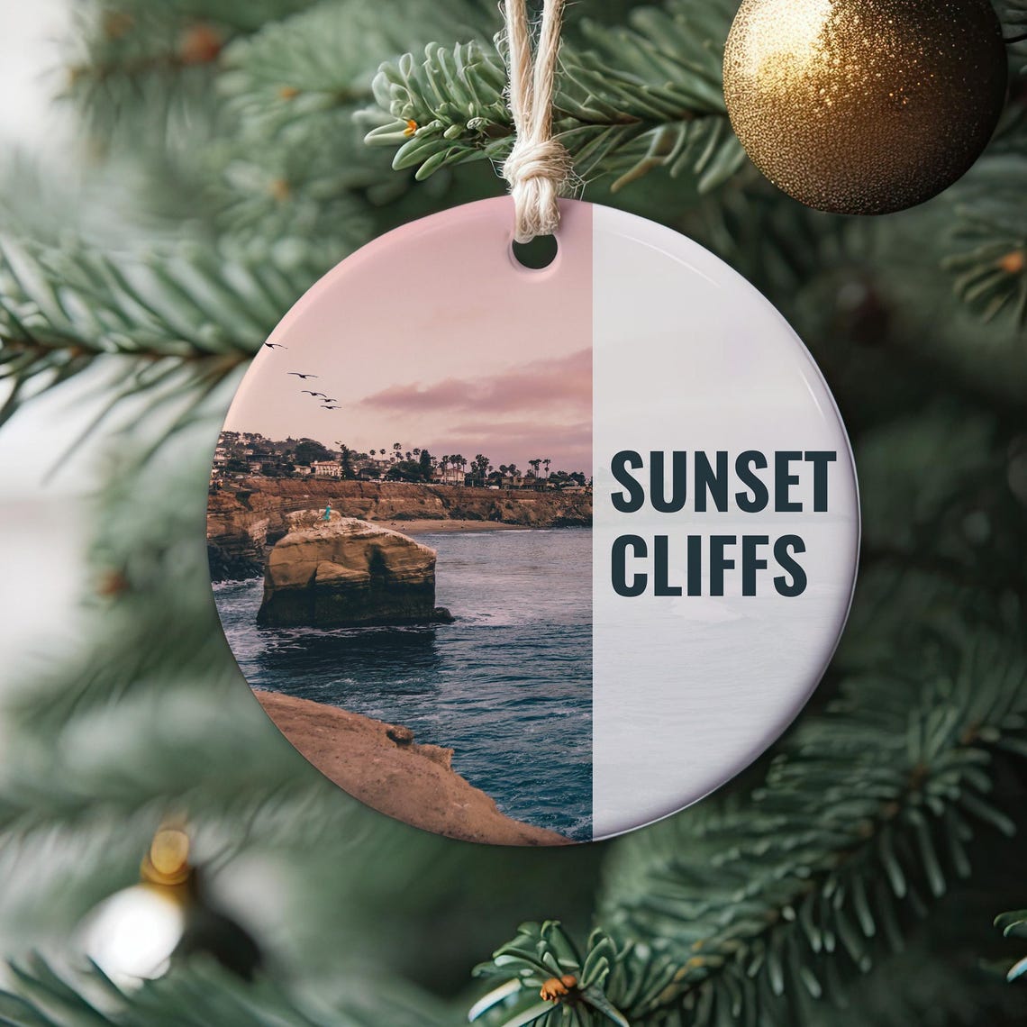 Sunset Cliffs San Diego Ocean View Round Christmas Ornament Print