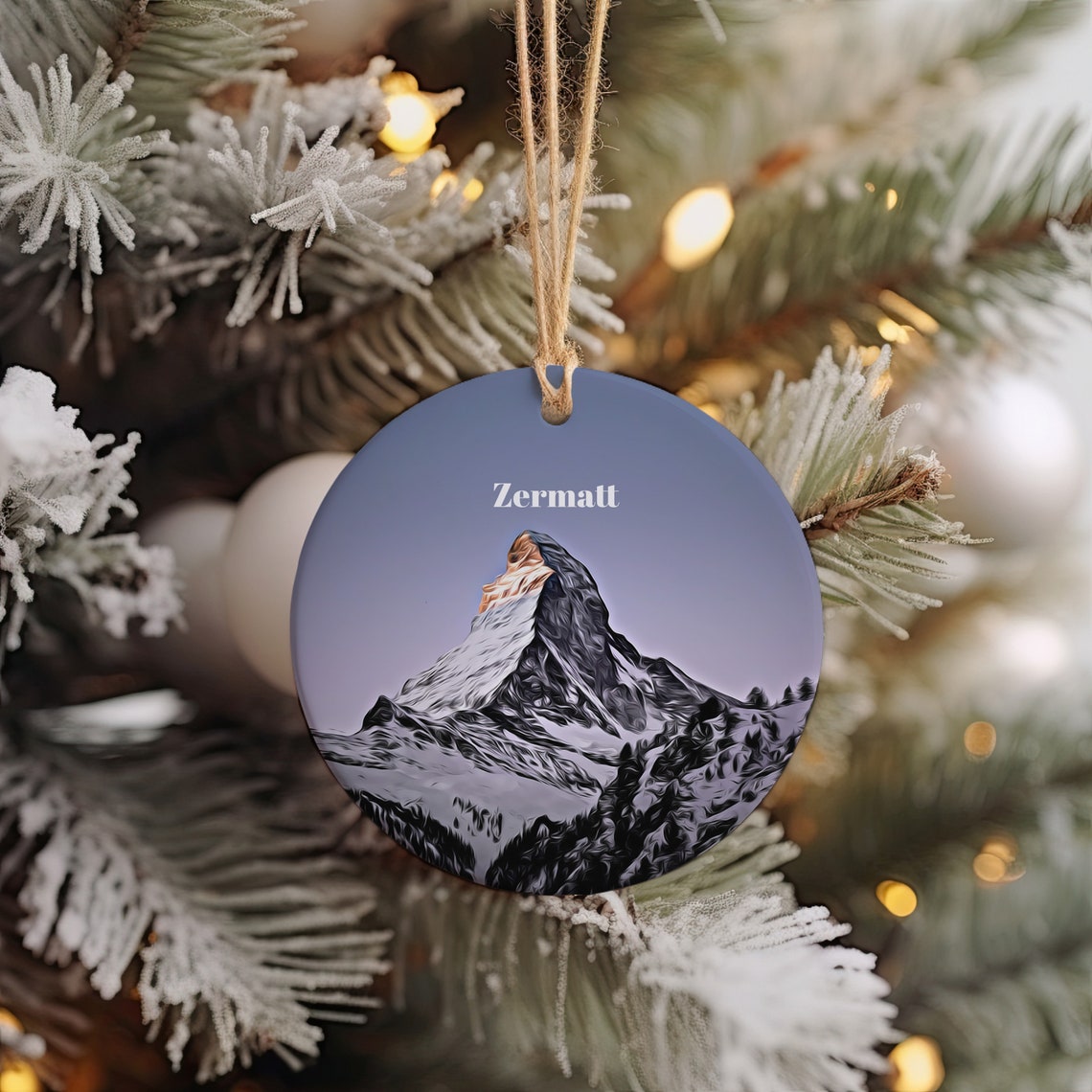Zermatt Matterhorn Snowy Peak Round Ornament Keepsake Poster