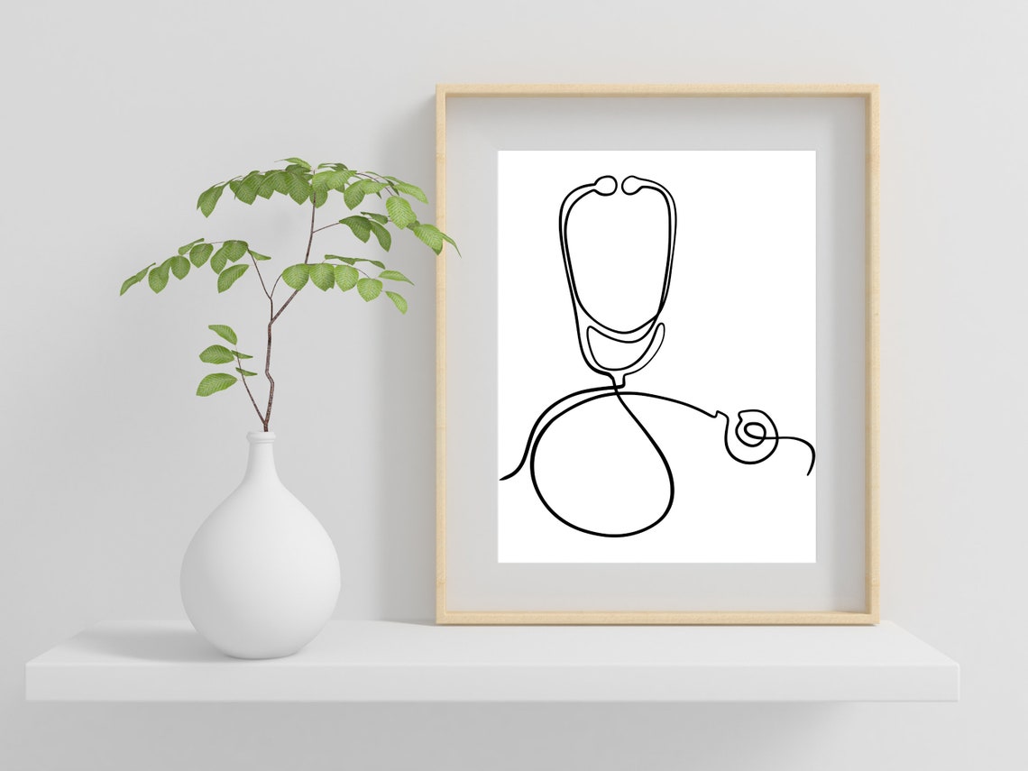 Stethoscope One Line Drawing Minimalist Doctor Nurse Gift Art Poster - Image 2
