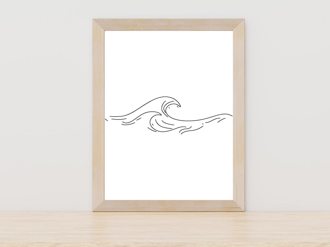 Minimalist Ocean Wave Continuous Line Art Surfing Decor Poster