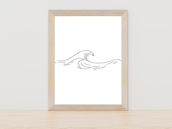 Minimalist Ocean Wave Continuous Line Art Surfing Decor Poster