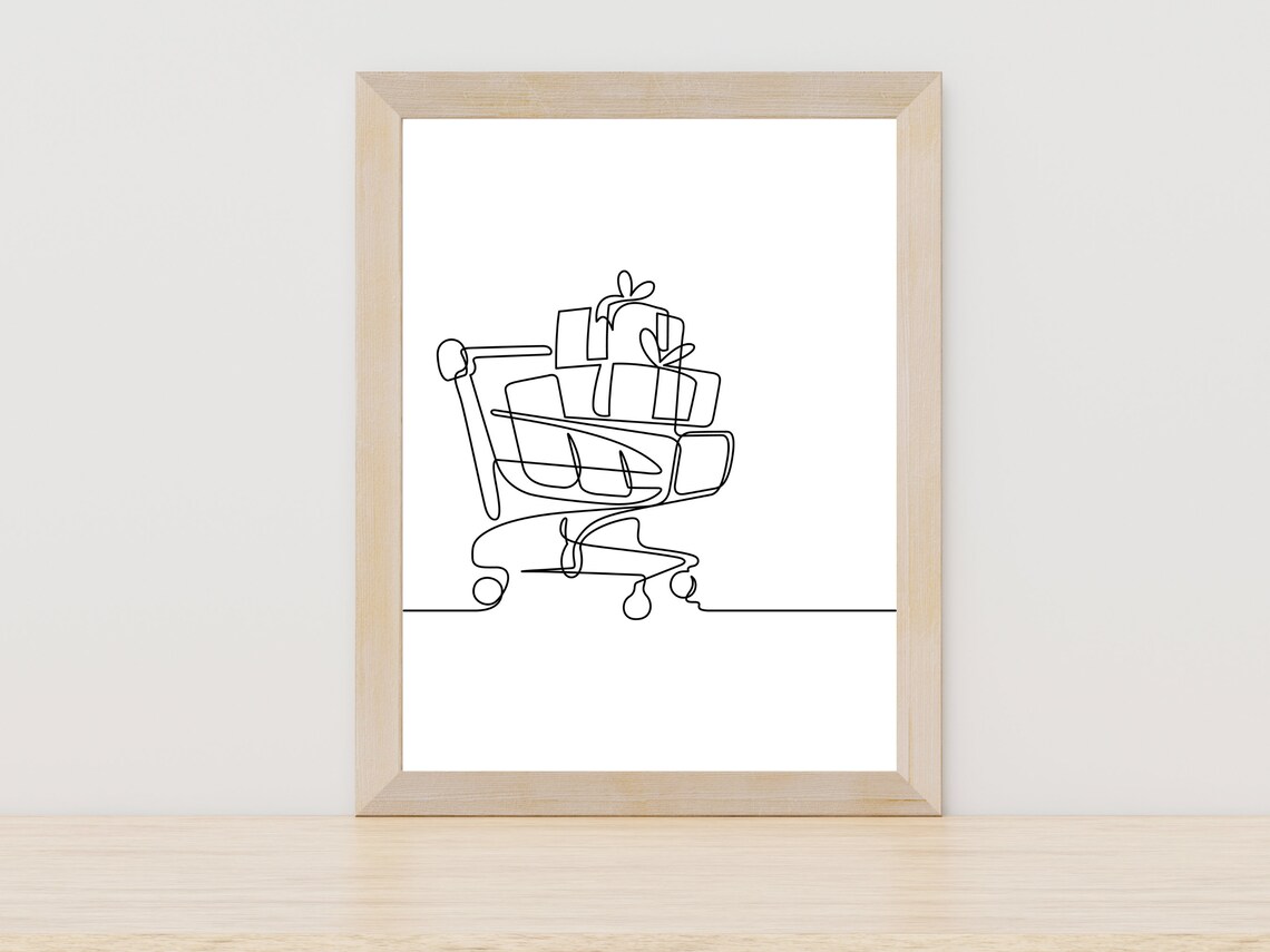 Holiday Shopping Cart Full Of Gifts Minimalist Line Art Poster