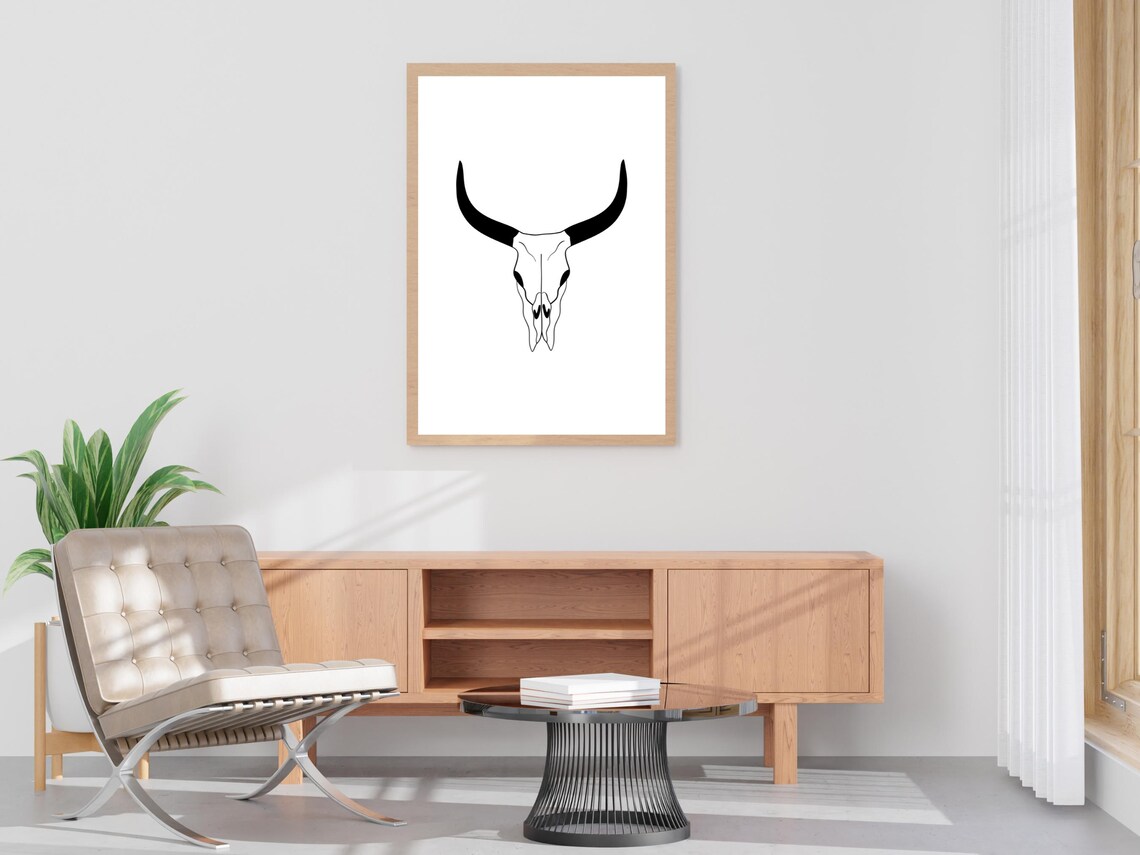 Bold Longhorn Skull Western Decor Black Cow Skull Art Poster - Image 4