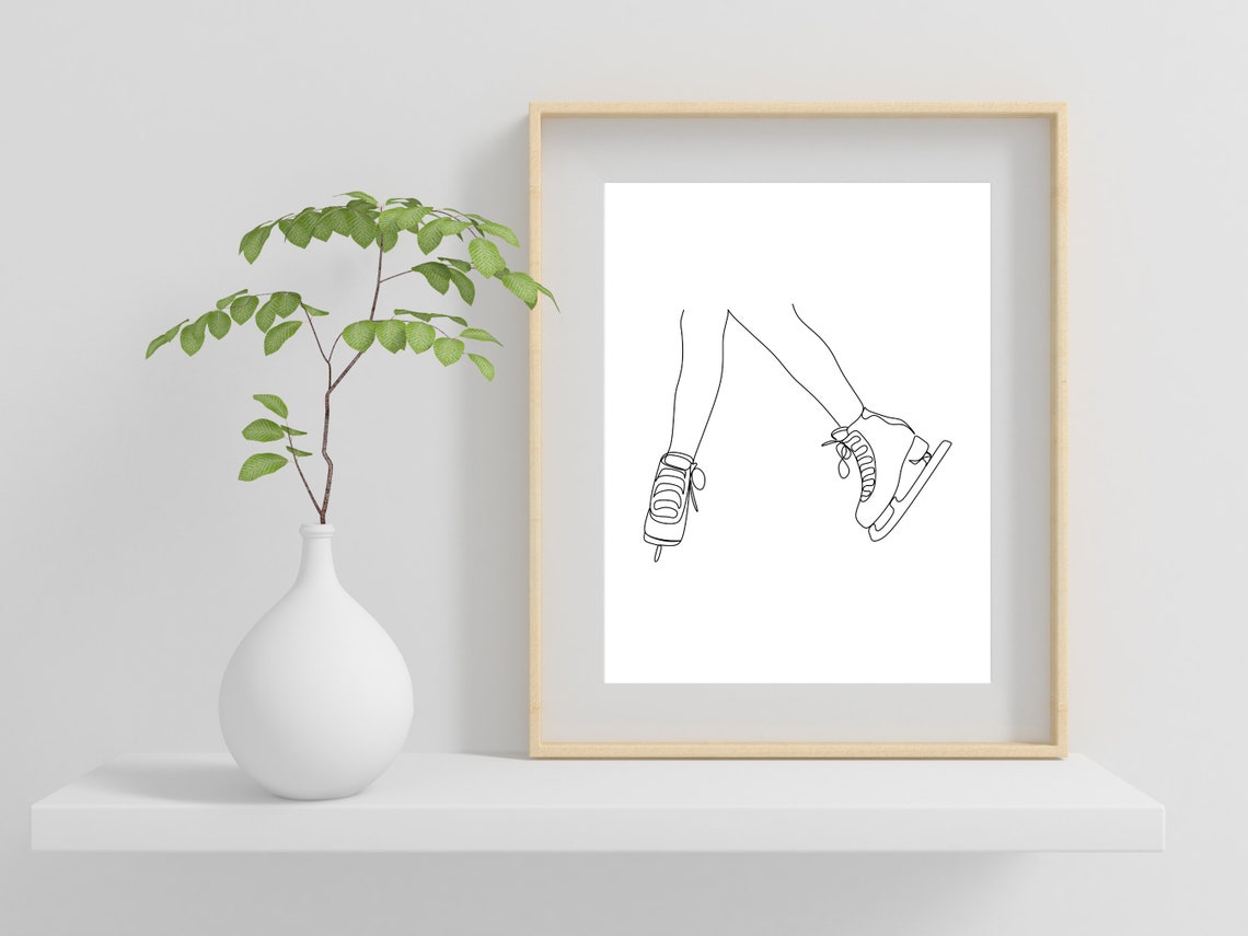 Ice Skates Continuous Line Drawing Figure Winter Skater Poster - Image 2