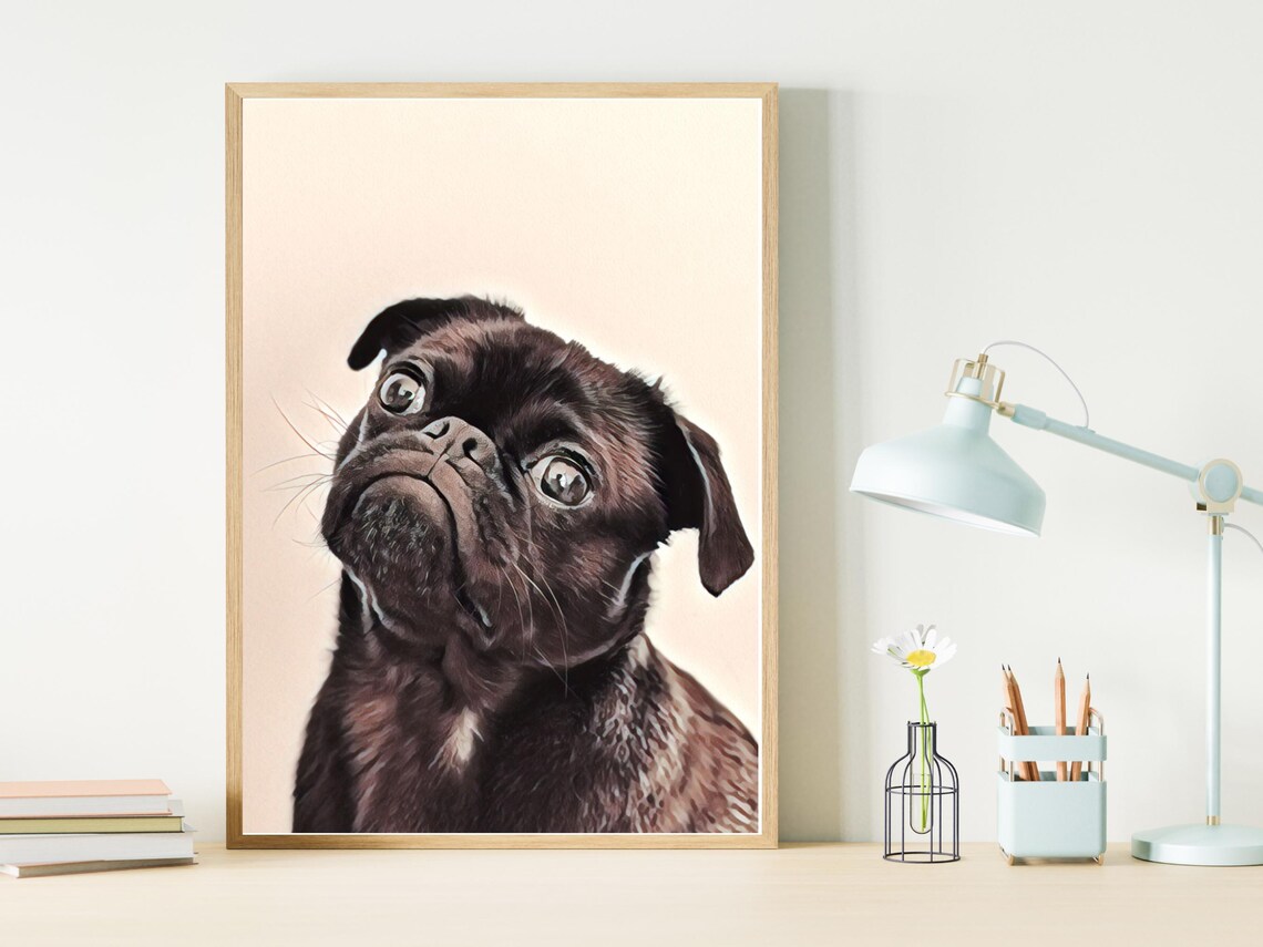 Cute Black Pug Puppy Painting Adorable Dog Portrait Print Gift - Image 2