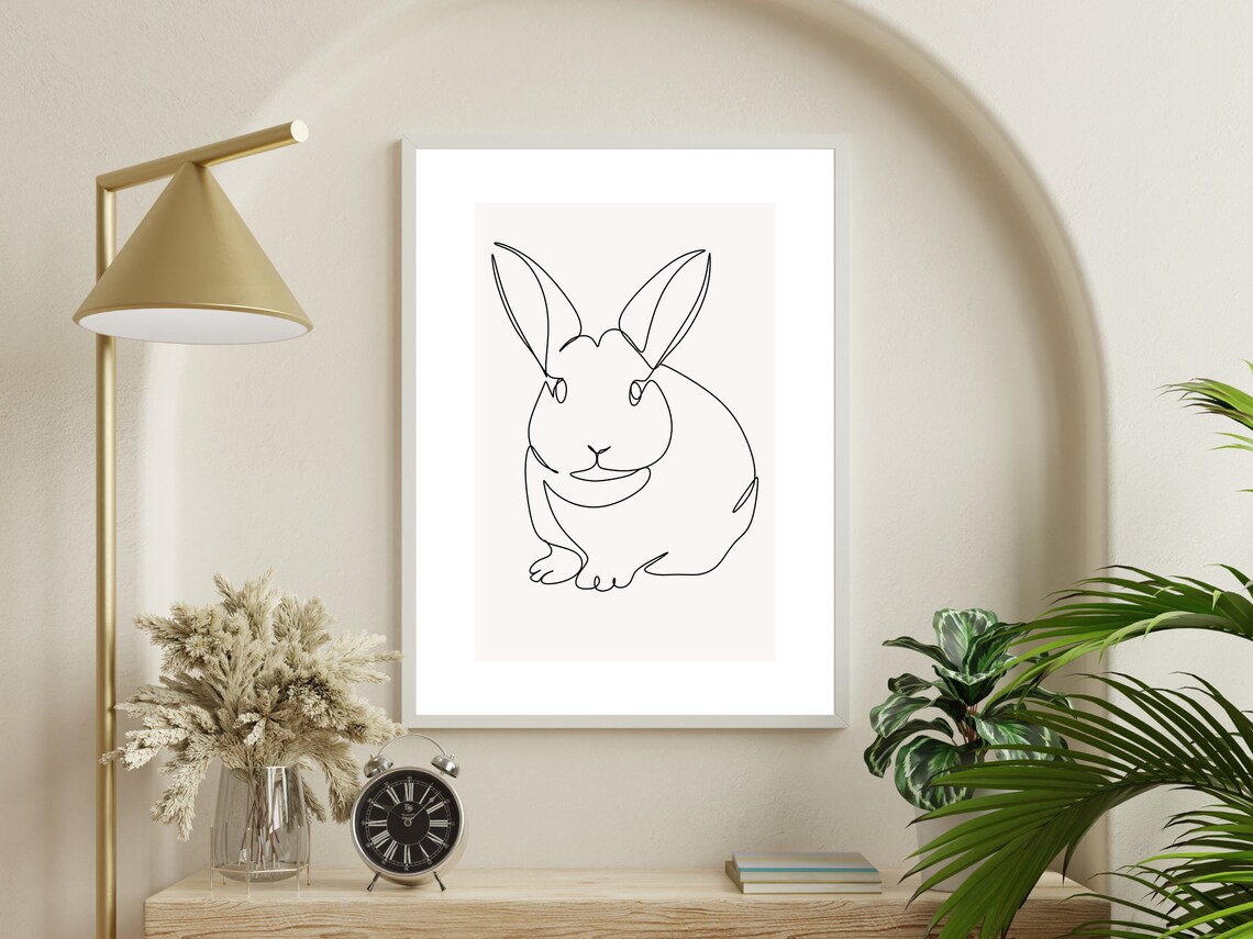 Bunny One Line Art, Minimalist Nursery Animal Art - Image 2