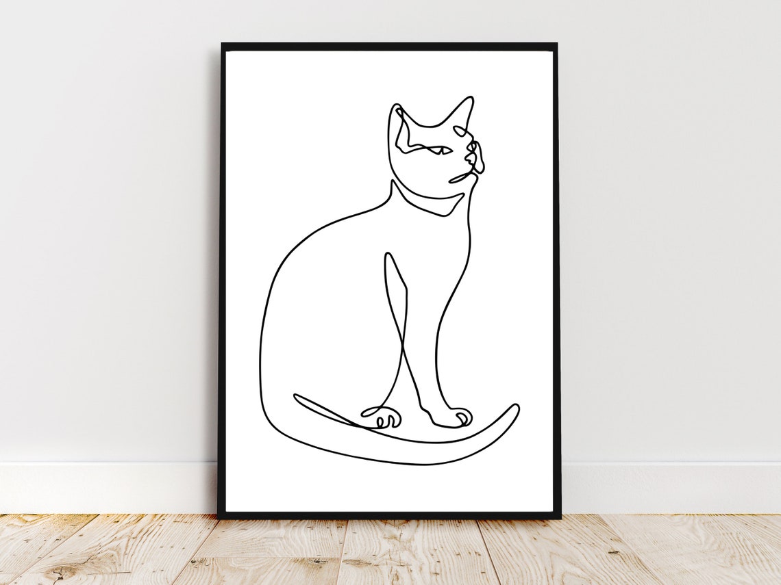 Sitting Cat Profile One Line Drawing Minimalist Pet Lover Gift Poster - Image 4
