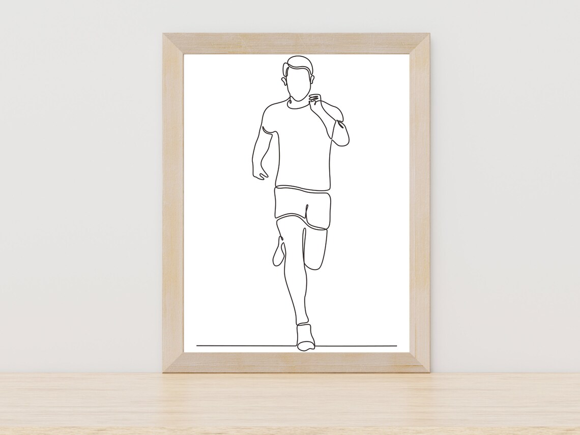 Male Runner One Line Drawing Minimalist Running Sport Fitness Poster