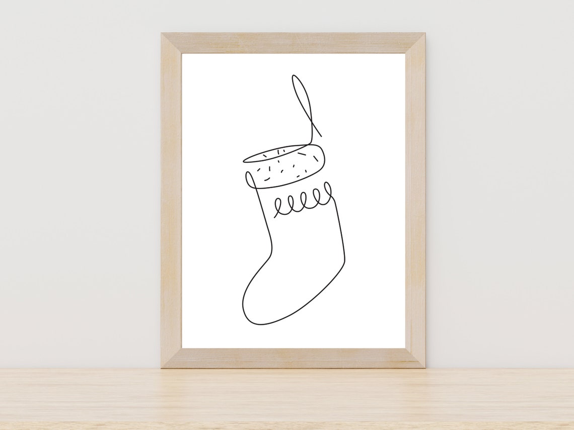 Christmas Stocking Continuous One Line Art Holiday Wall Poster