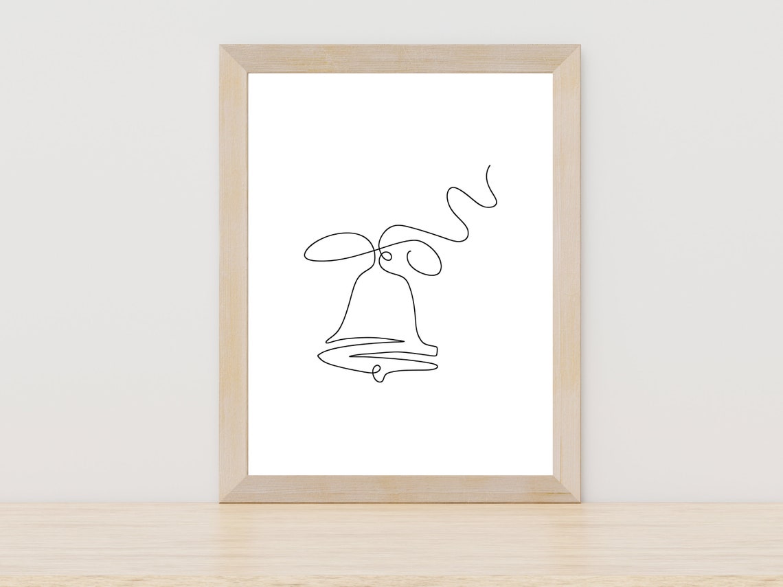Ringing Bell with Sound Waves Minimalist Single Line Art Poster