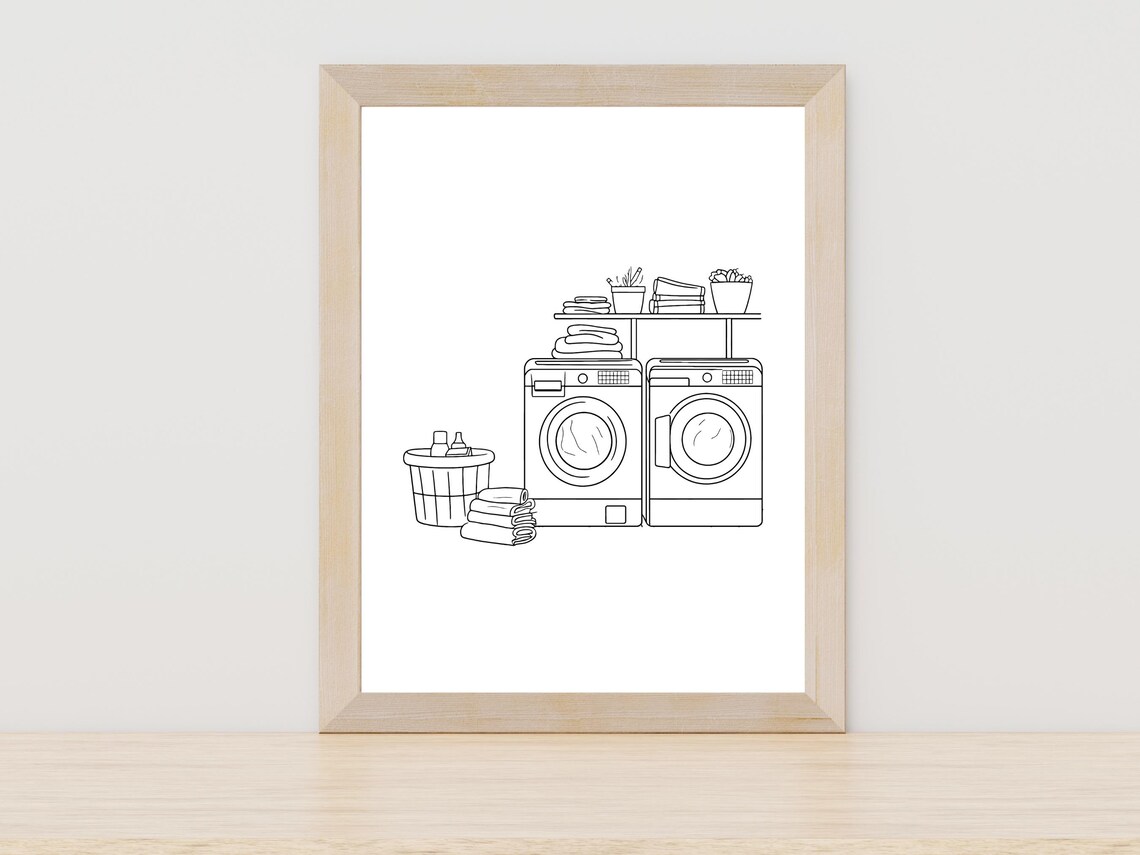 Washer Dryer With Laundry Basket Line Art Laundry Room Decor Poster