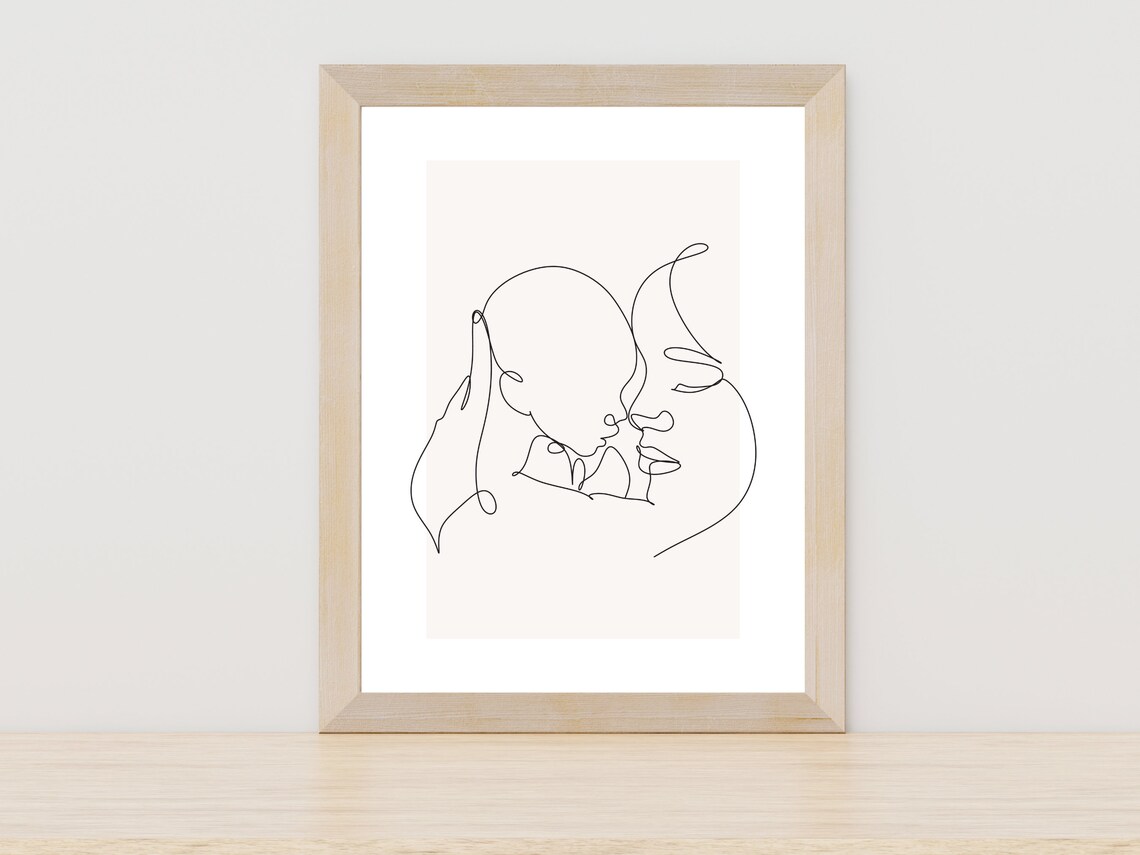 Mother And Baby Line Art, Nursery Wall Decor Print