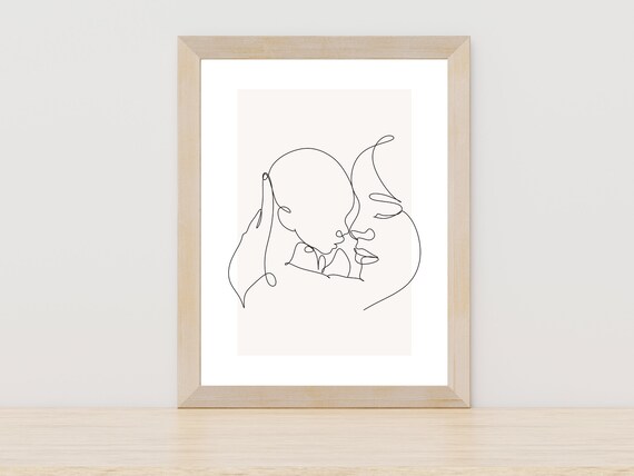 Mother And Baby Line Art, Nursery Wall Decor Print