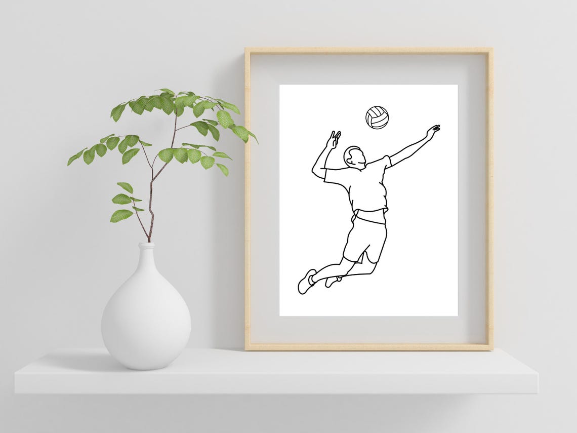 Volleyball Player Spiking Jump Dynamic Single Line Sports Poster - Image 2