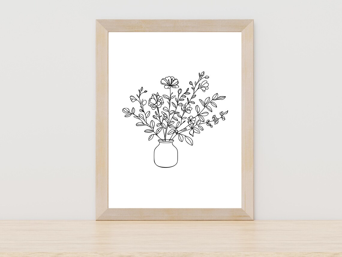 Bouquet of Wildflowers in Vase Minimalist Line Art Floral Poster