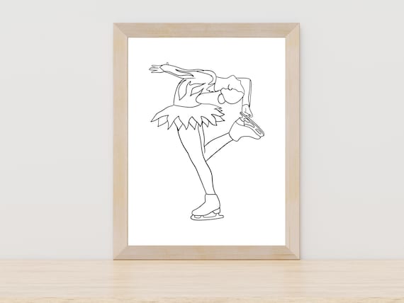 Female Figure Skater Blade Grab Spiral Line Art Sport Poster