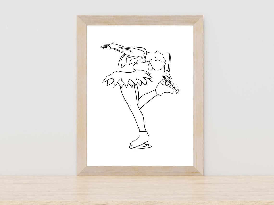 Female Figure Skater Blade Grab Spiral Line Art Sport Poster