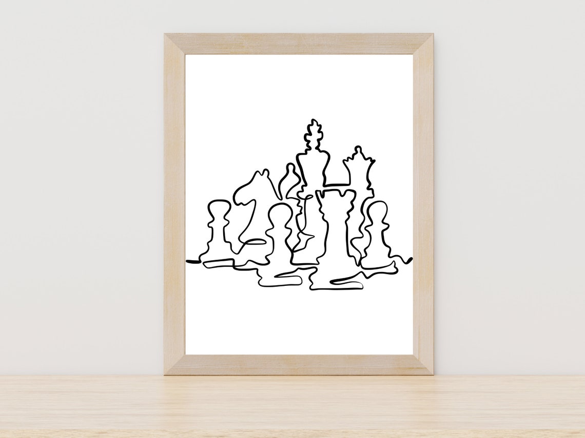 Chess Pieces Continuous Line Drawing King Strategy Game Poster