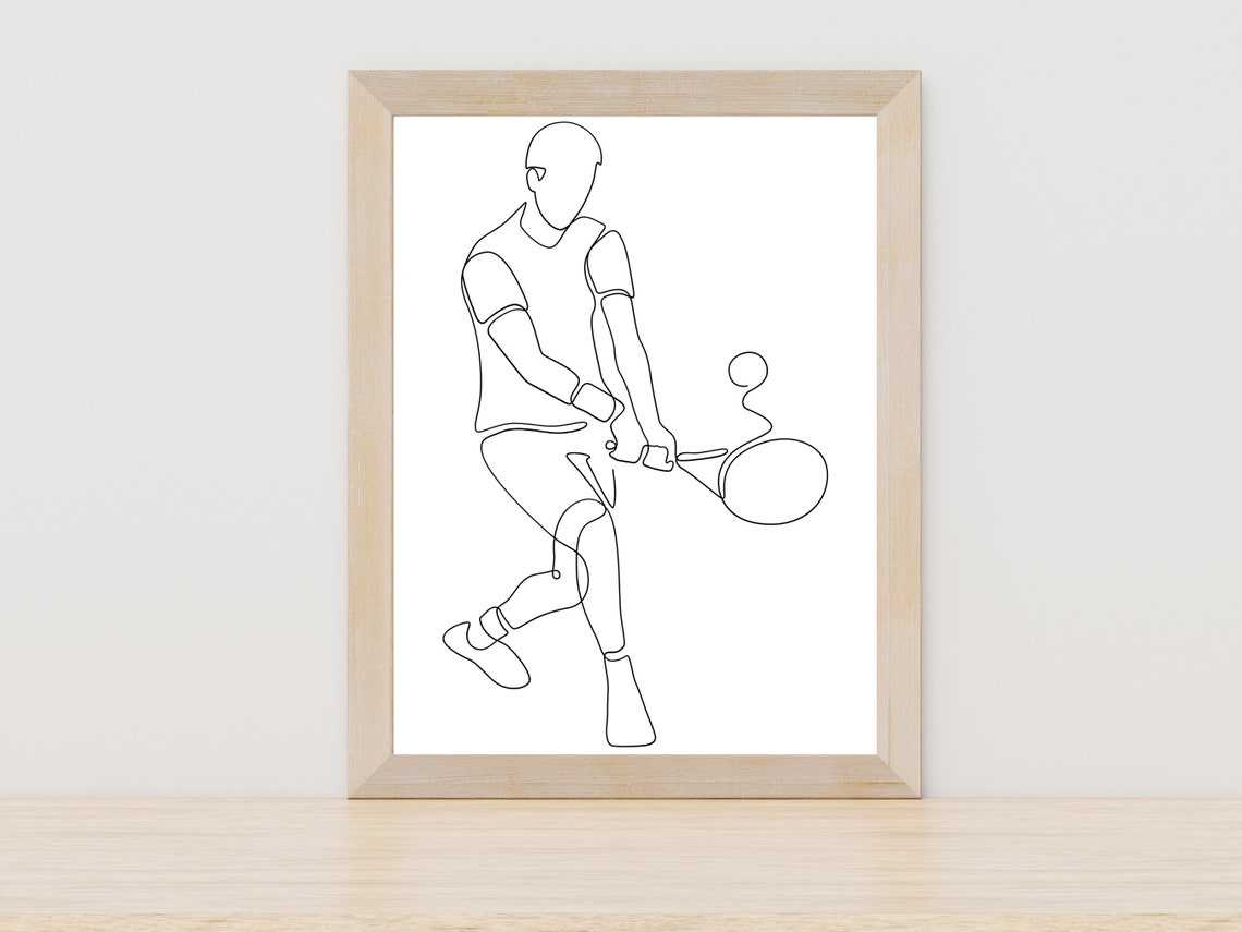 Tennis Player One Line Art Minimalist Racket Swing Sports Poster