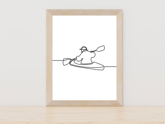 Minimalist Kayak Line Art Print Water Sport Canoe Wall Art Kayaking On Lake Decor Kayak Lover Gift Adventure Wall Decor Art