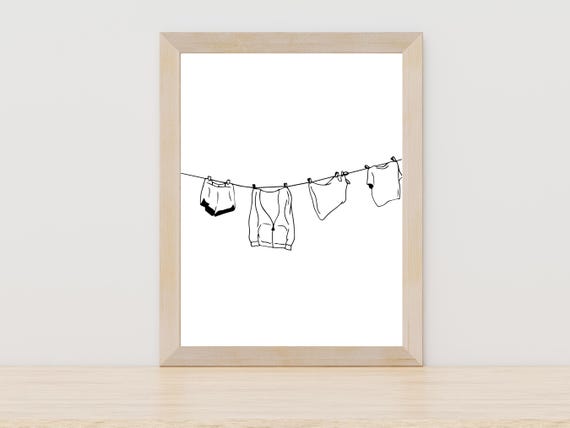 Clothing On Laundry Line Line Art Laundry Wall Art Laundry Line Art Clothing Fashion Wall Decor Laundry Room Wall Decor Clothing Art