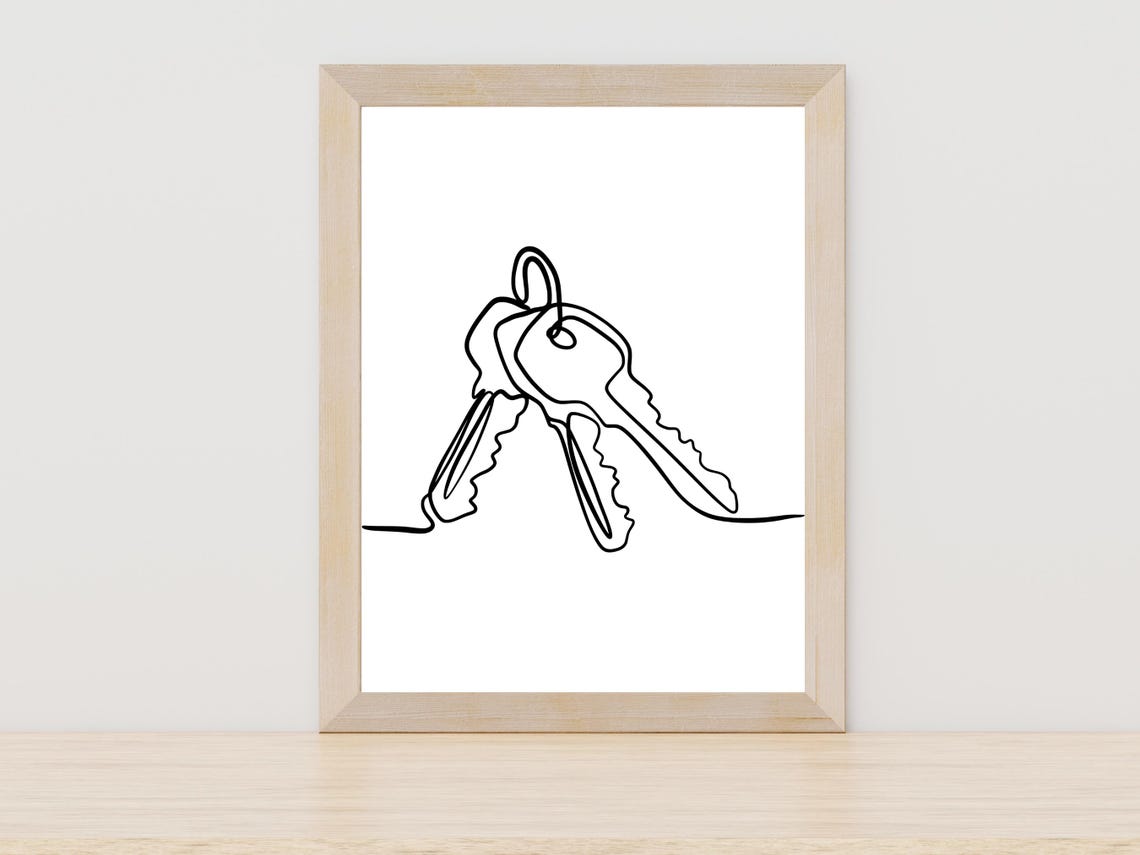 Set Of Keys On Keyring Line Art Minimalist Entryway Decor Poster