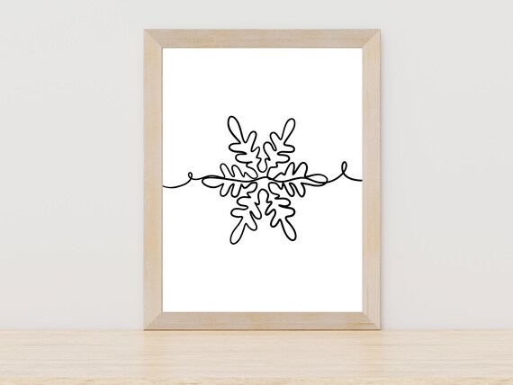 Snowflake One Line Drawing Winter Christmas Minimal Decor Wall Art