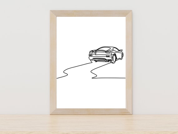 Sports Car Line Art Car Wall Art Minimalist Line Drawing Garage Wall Decor Racing Car Poster Racer Room Wall Decor Man Cave Decor