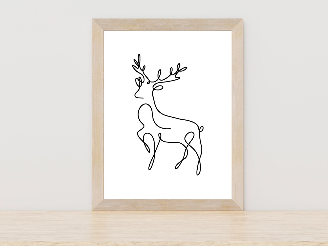 Majestic Reindeer Continuous One Line Art Christmas Holiday Poster