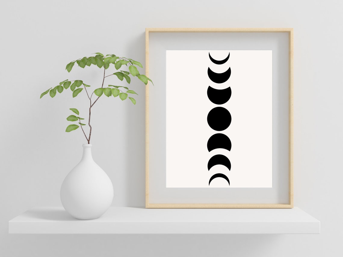 Black Moon Phases Cycle Minimalist Wall Art for Bedroom Decor - Image 2