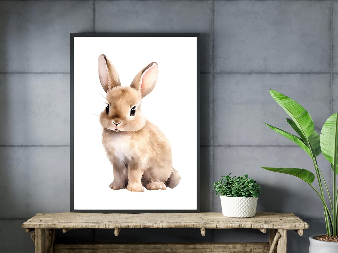 Cute Watercolor Baby Bunny Rabbit Nursery Soft Animal Wall Art Decor - Image 3