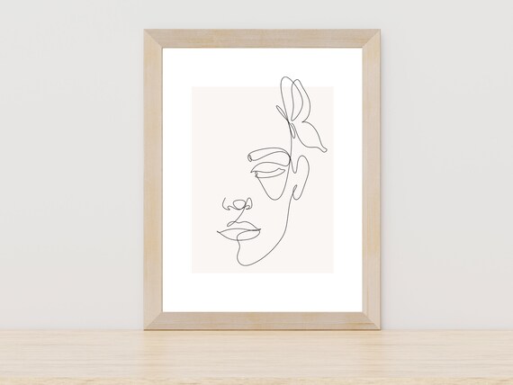 Elegant Woman Face Line Art With Leaf Accent Botanical Poster