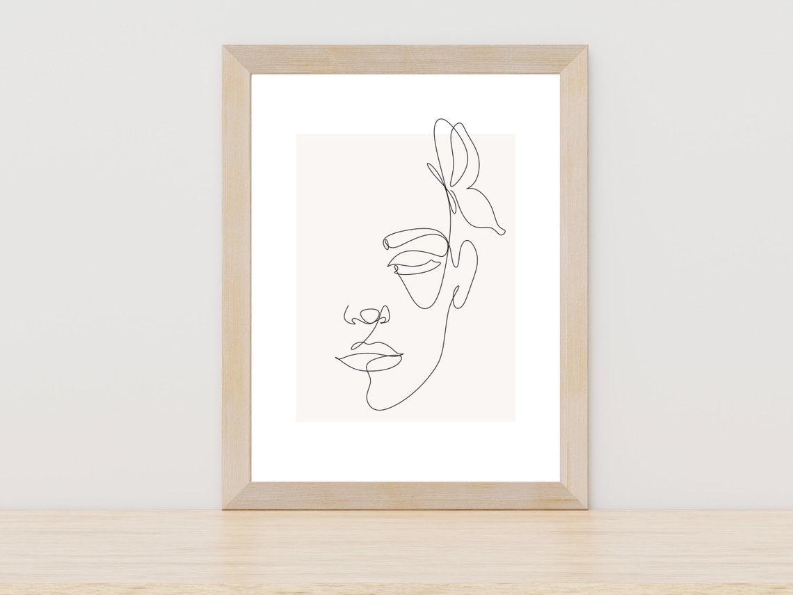 Elegant Woman Face Line Art With Leaf Accent Botanical Poster