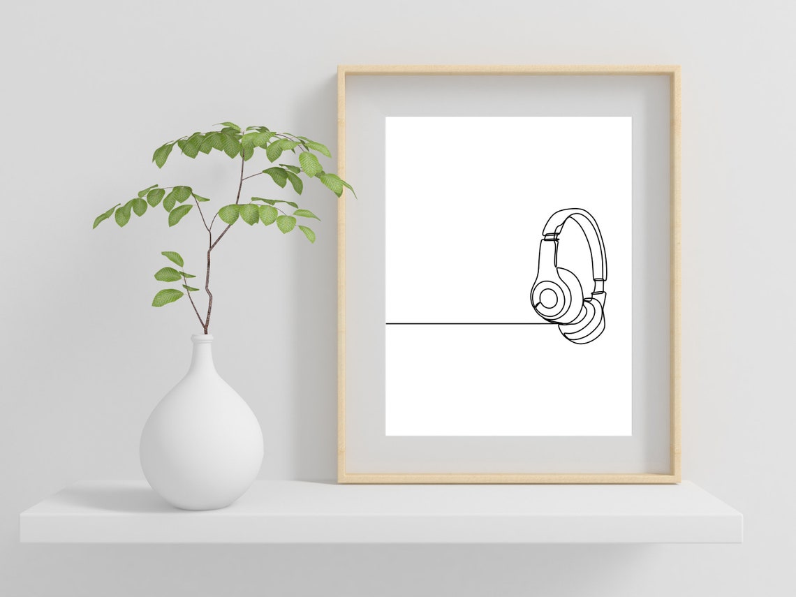 Over Ear Headphones One Line Drawing Minimalist Music Lover Art Poster - Image 2
