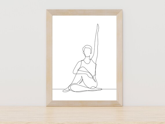 Seated Yoga Twist Pose Woman One Line Drawing Mindfulness Art Poster