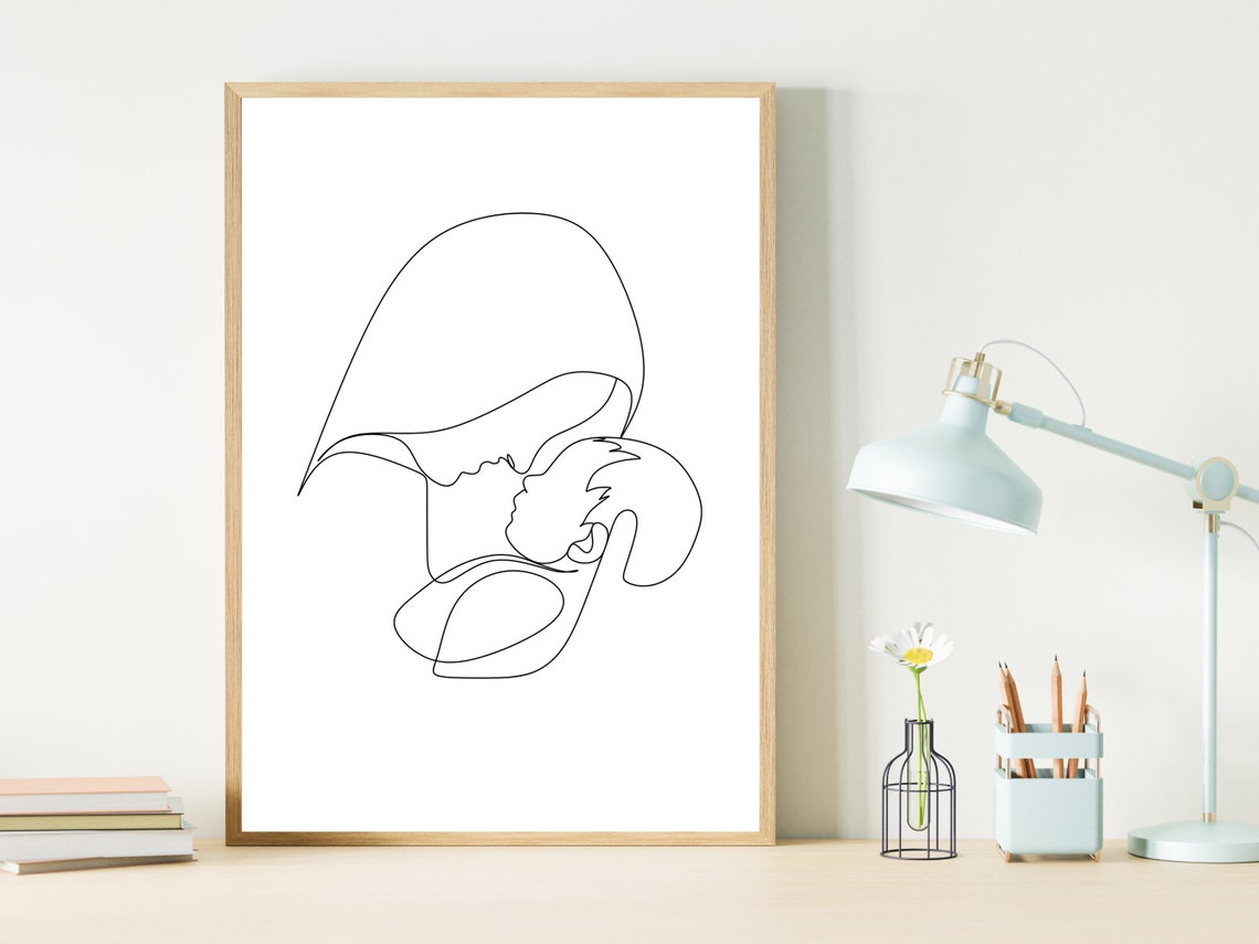 Line Drawing Mother And Baby Mothers Day Gift Mother And Child Wall Art Infant Art Newborn Art Mother And Baby Gift Nursery Decor Art - Image 4