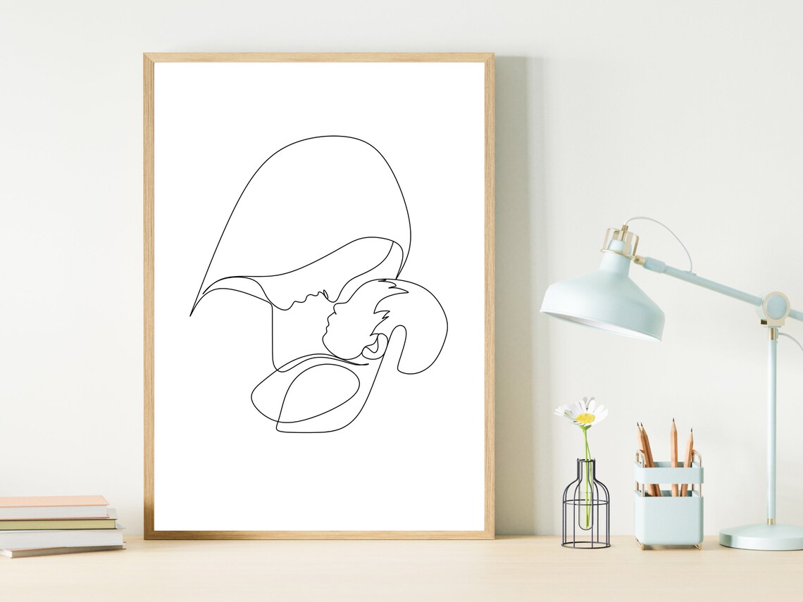 Mother Kissing Baby One Line Art Minimalist Mom Newborn Love Poster - Image 4