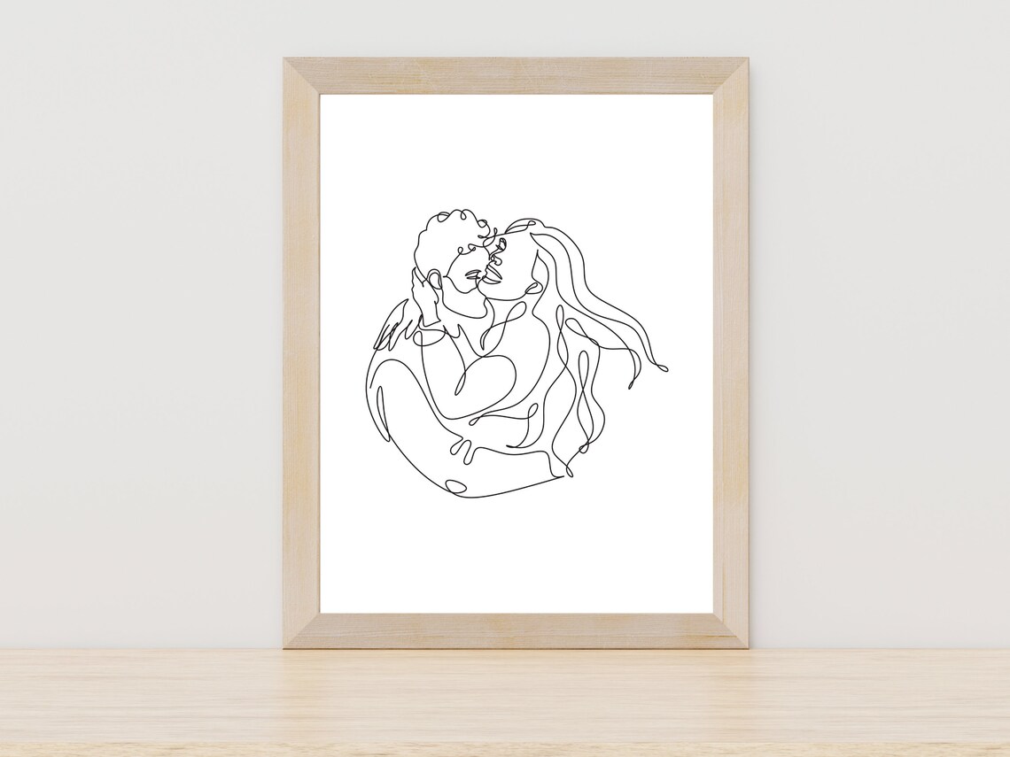 Couple Line Art Print, Black And White Bedroom Decor