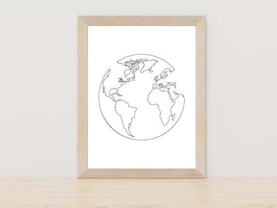World Map Minimalist Line Drawing Art Print