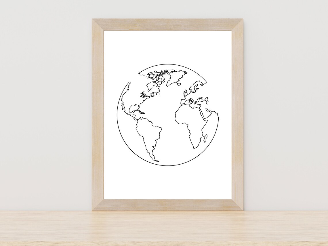 World Map Minimalist Line Drawing Art Print