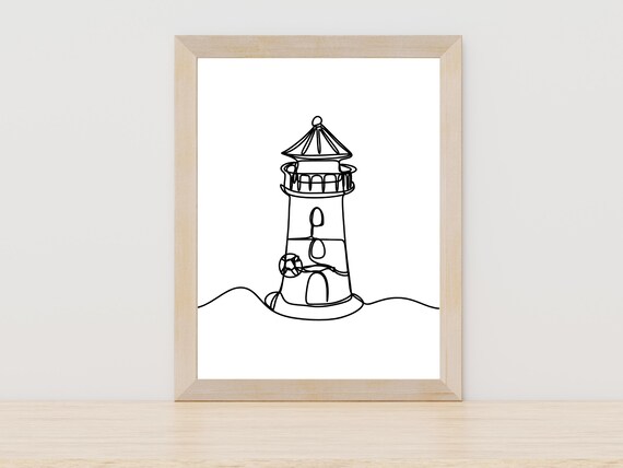 Lighthouse By The Sea Minimalist One Line Art Coastal Poster